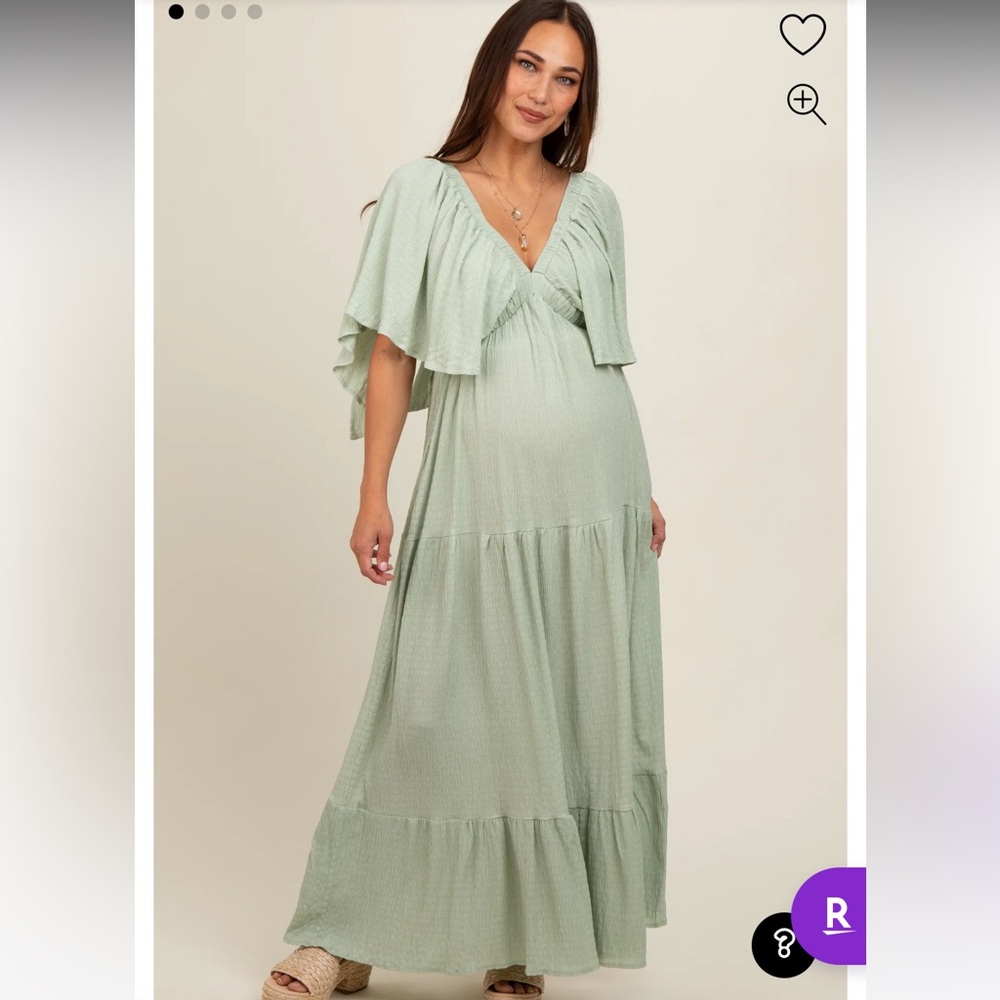 Light Olive Flounce Sleeve Tiered Maternity Dress Small